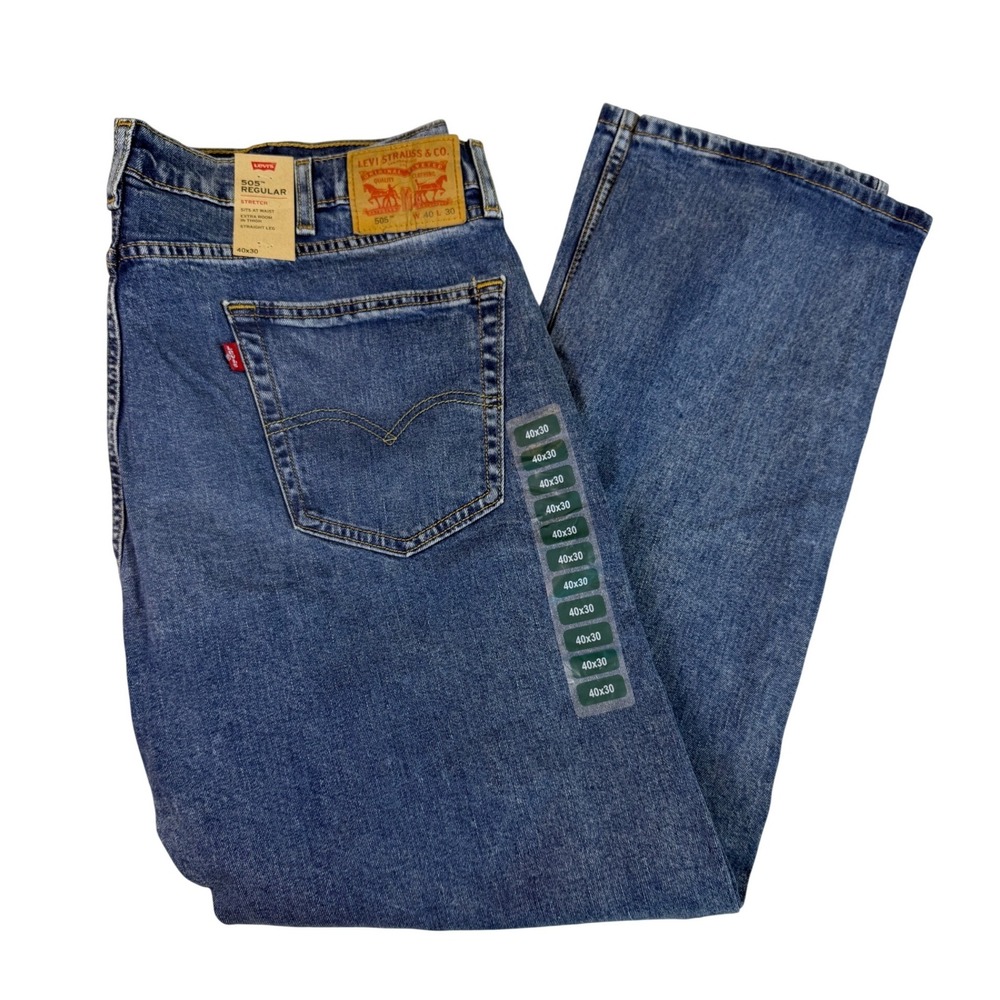 Levis 505 Regular Fit Stretch Jeans Mens 40x30 Medium Wash Blue Straight Leg NEW